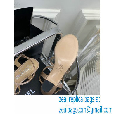 Chanel Heel 2cm Chain Lambskin Sandals G39645 Beige 2023