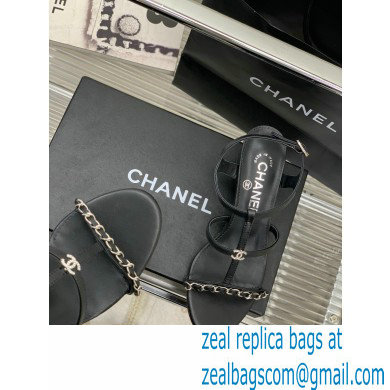 Chanel Heel 2cm Chain Lambskin Sandals G39645 Black 2023