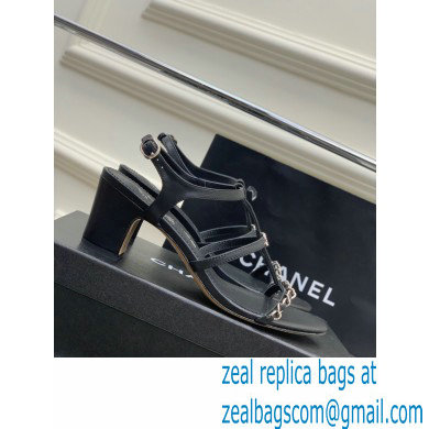 Chanel Heel 2cm Chain Lambskin Sandals G39645 Black 2023