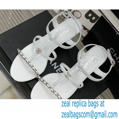 Chanel Heel 2cm Chain Lambskin Sandals G39645 White 2023