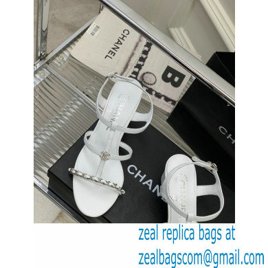 Chanel Heel 2cm Chain Lambskin Sandals G39645 White 2023