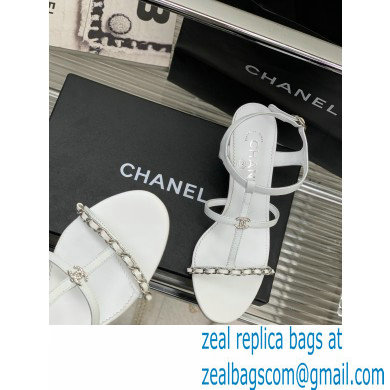 Chanel Heel 2cm Chain Lambskin Sandals G39645 White 2023