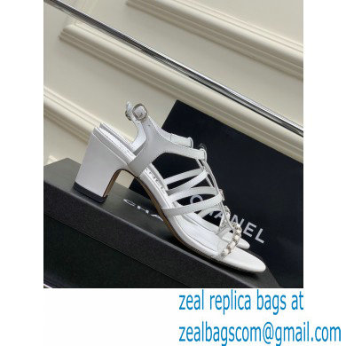 Chanel Heel 2cm Chain Lambskin Sandals G39645 White 2023