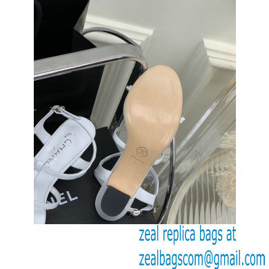 Chanel Heel 2cm Chain Lambskin Sandals G39645 White 2023