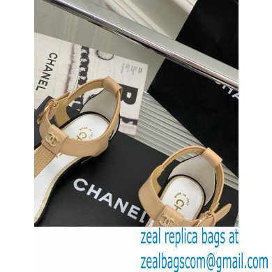 Chanel Heel 2cm Lambskin and Grosgrain Sandals G39022 Beige 2023