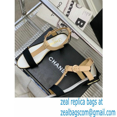 Chanel Heel 2cm Lambskin and Grosgrain Sandals G39022 Beige 2023