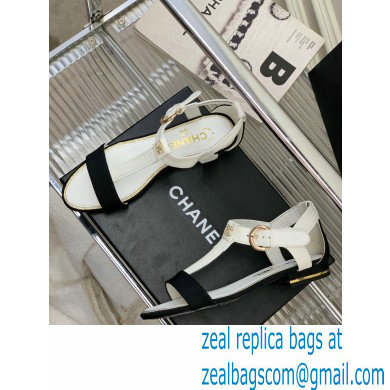 Chanel Heel 2cm Lambskin and Grosgrain Sandals G39022 White 2023
