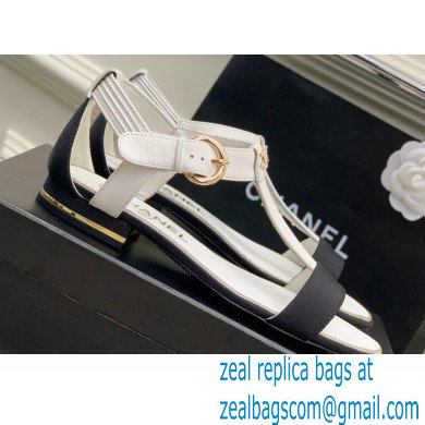 Chanel Heel 2cm Lambskin and Grosgrain Sandals G39022 White 2023