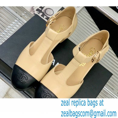 Chanel Heel 2cm Leather Round Toe Mary Janes Beige 2023