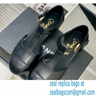 Chanel Heel 2cm Leather Round Toe Mary Janes Black 2023