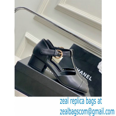 Chanel Heel 2cm Leather Round Toe Mary Janes Black 2023