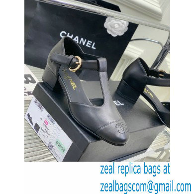 Chanel Heel 2cm Leather Round Toe Mary Janes Black 2023