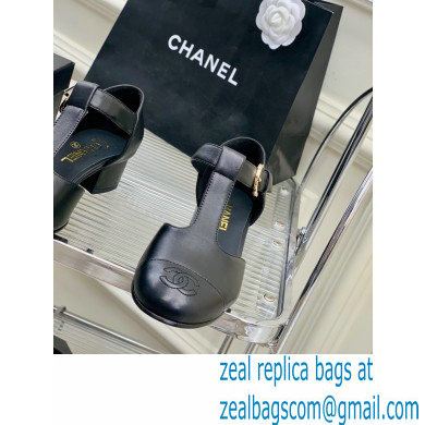 Chanel Heel 2cm Leather Round Toe Mary Janes Black 2023