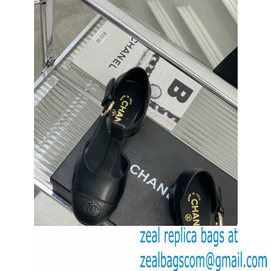 Chanel Heel 2cm Leather Round Toe Mary Janes Black 2023