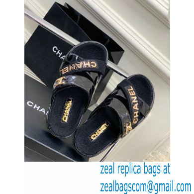 Chanel Heel 2cm Patent and Tweed Logo Mules Black 2023