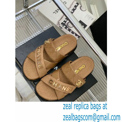 Chanel Heel 2cm Patent and Tweed Logo Mules Brown 2023