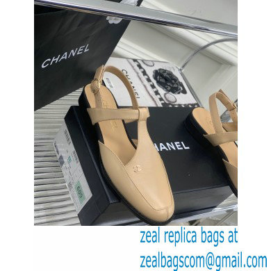 Chanel Heel 3cm Leather Round Toe Slingbacks Beige 2023