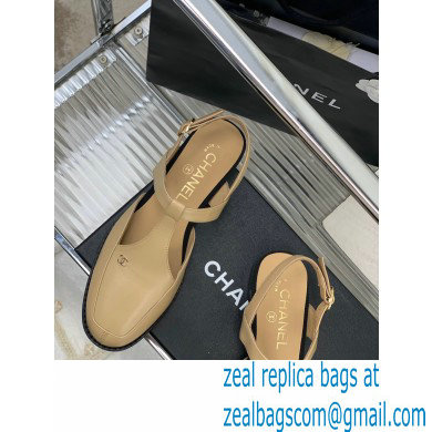 Chanel Heel 3cm Leather Round Toe Slingbacks Beige 2023