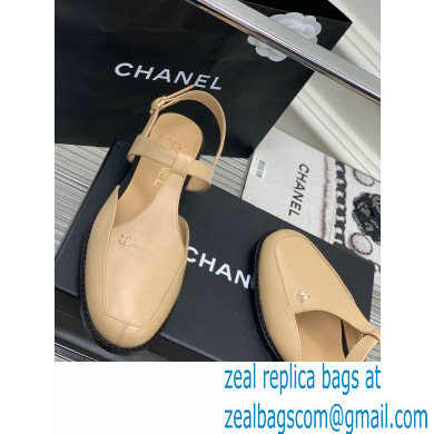 Chanel Heel 3cm Leather Round Toe Slingbacks Beige 2023