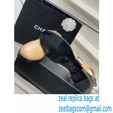 Chanel Heel 3cm Leather Round Toe Slingbacks Beige 2023