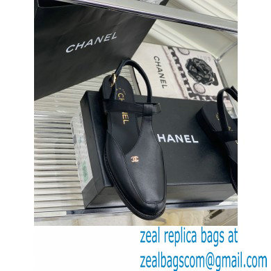 Chanel Heel 3cm Leather Round Toe Slingbacks Black 2023