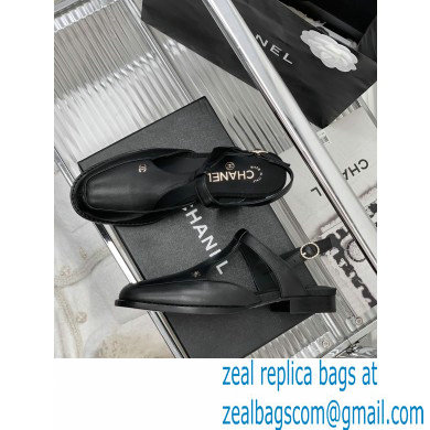 Chanel Heel 3cm Leather Round Toe Slingbacks Black 2023