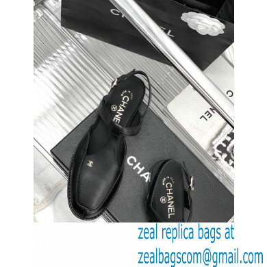 Chanel Heel 3cm Leather Round Toe Slingbacks Black 2023