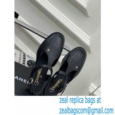 Chanel Heel 3cm Leather Round Toe Slingbacks Black 2023
