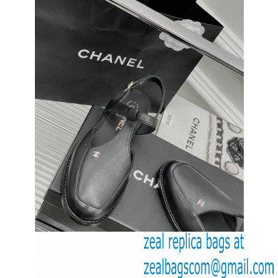 Chanel Heel 3cm Leather Round Toe Slingbacks Black 2023