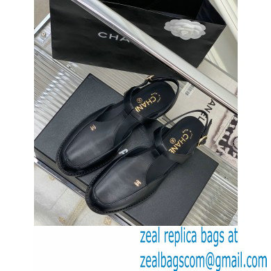 Chanel Heel 3cm Leather Round Toe Slingbacks Black 2023
