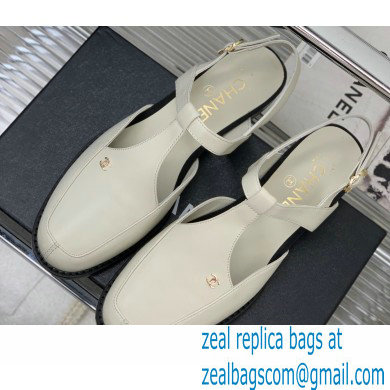 Chanel Heel 3cm Leather Round Toe Slingbacks White 2023