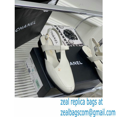 Chanel Heel 3cm Leather Round Toe Slingbacks White 2023