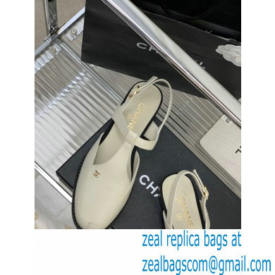Chanel Heel 3cm Leather Round Toe Slingbacks White 2023