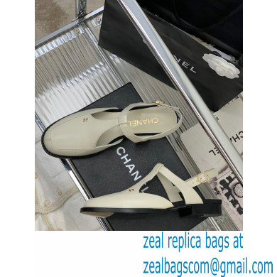 Chanel Heel 3cm Leather Round Toe Slingbacks White 2023