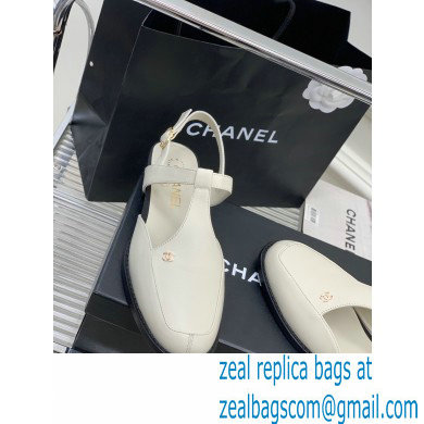 Chanel Heel 3cm Leather Round Toe Slingbacks White 2023
