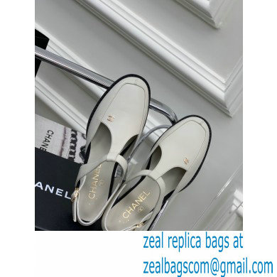 Chanel Heel 3cm Leather Round Toe Slingbacks White 2023