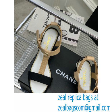 Chanel Heel 4.5cm Lambskin and Grosgrain Sandals Beige 2023