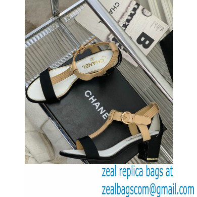 Chanel Heel 4.5cm Lambskin and Grosgrain Sandals Beige 2023