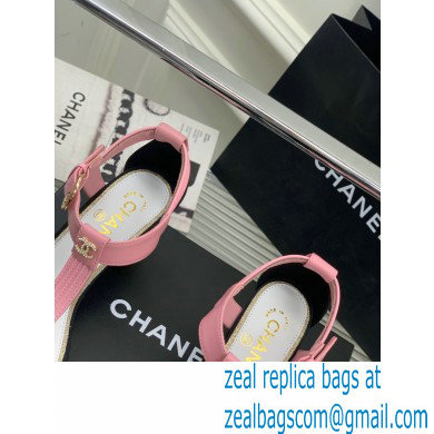 Chanel Heel 4.5cm Lambskin and Grosgrain Sandals Pink 2023