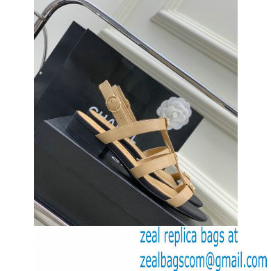 Chanel Heel 5cm CC Logo Sandals Beige 2023