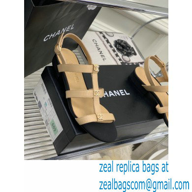 Chanel Heel 5cm CC Logo Sandals Beige 2023