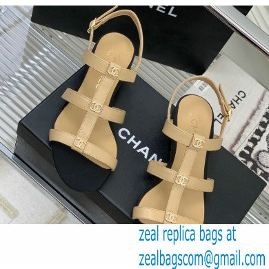 Chanel Heel 5cm CC Logo Sandals Beige 2023
