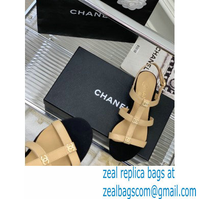 Chanel Heel 5cm CC Logo Sandals Beige 2023