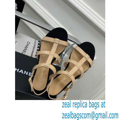 Chanel Heel 5cm CC Logo Sandals Beige 2023