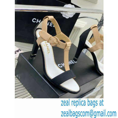 Chanel Heel 9cm Lambskin and Grosgrain Sandals Beige 2023