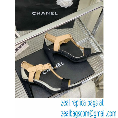 Chanel Heel 9cm Lambskin and Grosgrain Sandals Beige 2023
