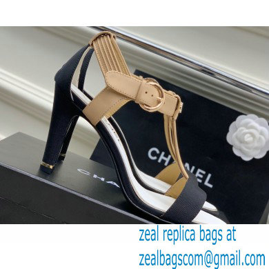 Chanel Heel 9cm Lambskin and Grosgrain Sandals Beige 2023