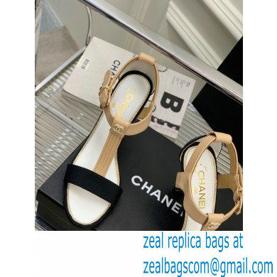 Chanel Heel 9cm Lambskin and Grosgrain Sandals Beige 2023