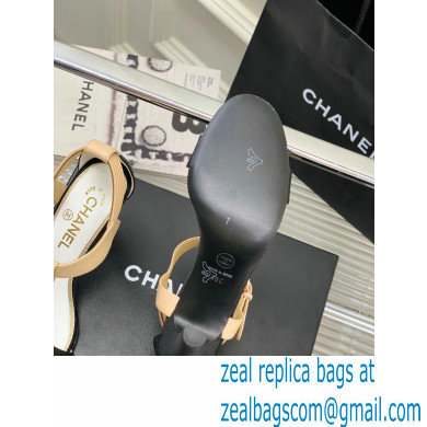 Chanel Heel 9cm Lambskin and Grosgrain Sandals Beige 2023