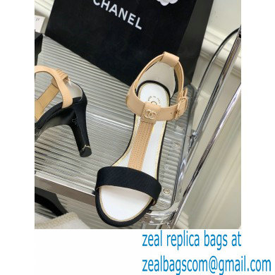Chanel Heel 9cm Lambskin and Grosgrain Sandals Beige 2023